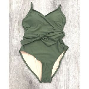 Green J Crew One piece swimsuit tie waist